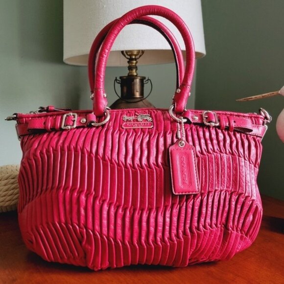 Coach 18620 Madison Red Gathered Leather Satchel Bag - Picture 1 of 15
